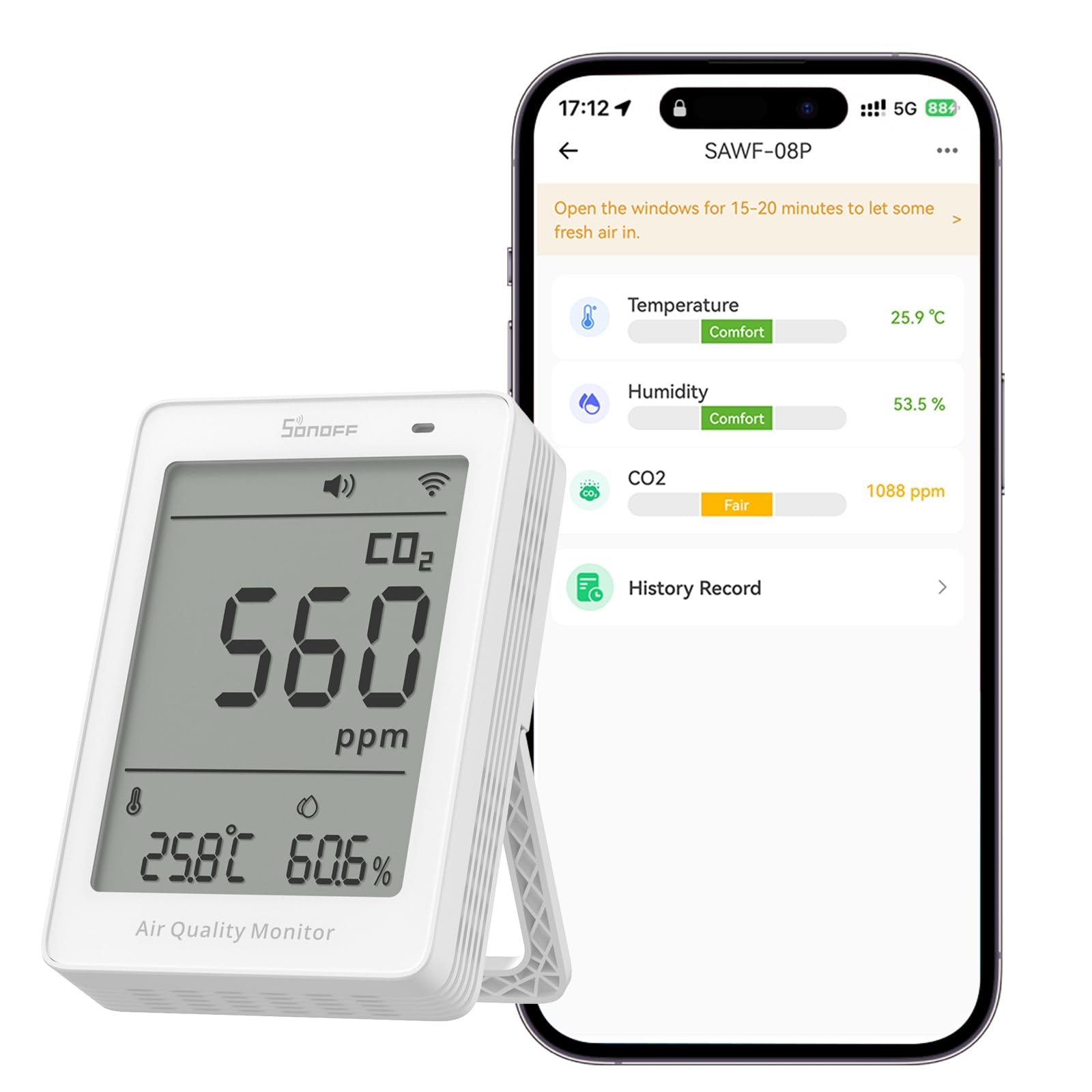 SONOFF AirGuard CO2 WiFi Air Quality Monitor Matter Over High Precision SAWF-08P