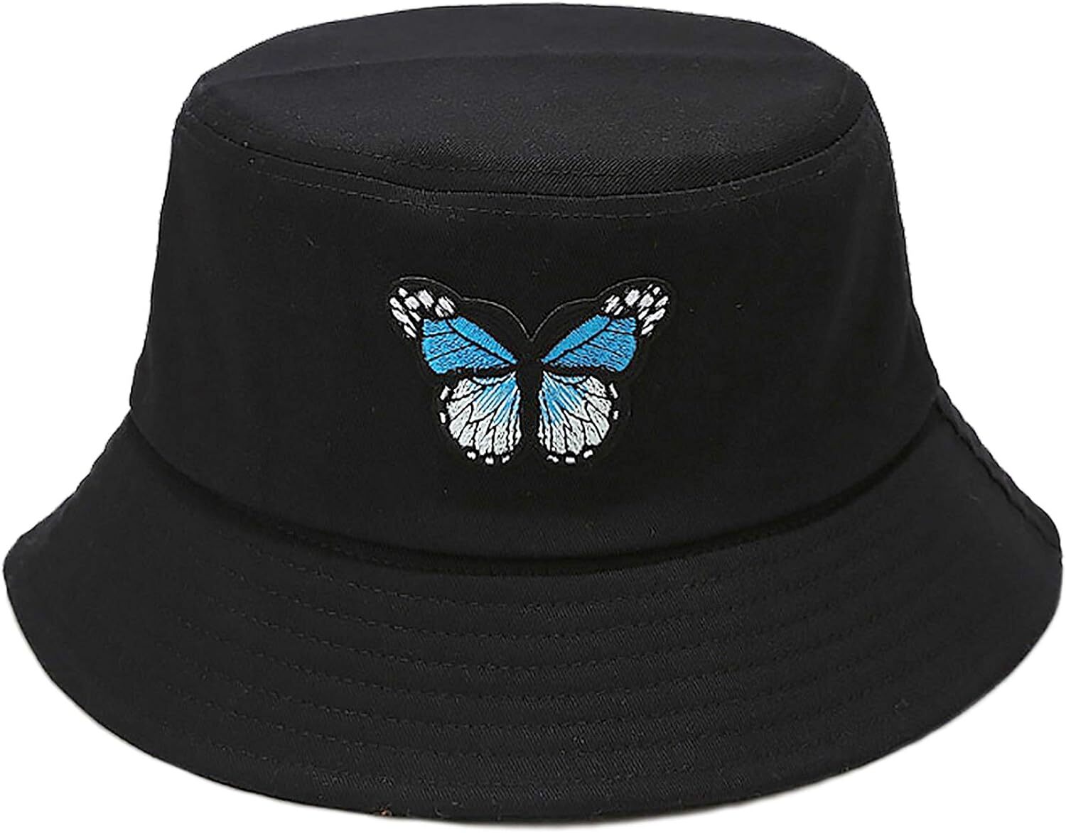 Trendy Bucket Hat Beach Sun for Women Men One Size, Butterfly Black