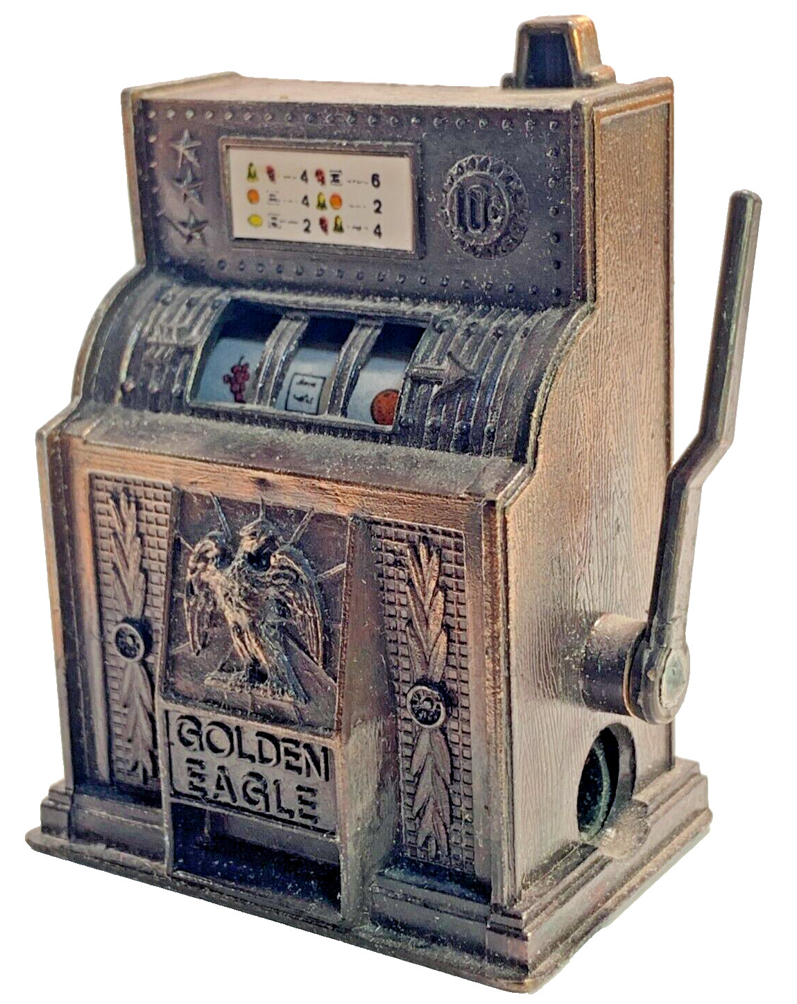 Vintage Die-Cast Pencil Sharpener Golden Eagle Slot Machine Works PSD4