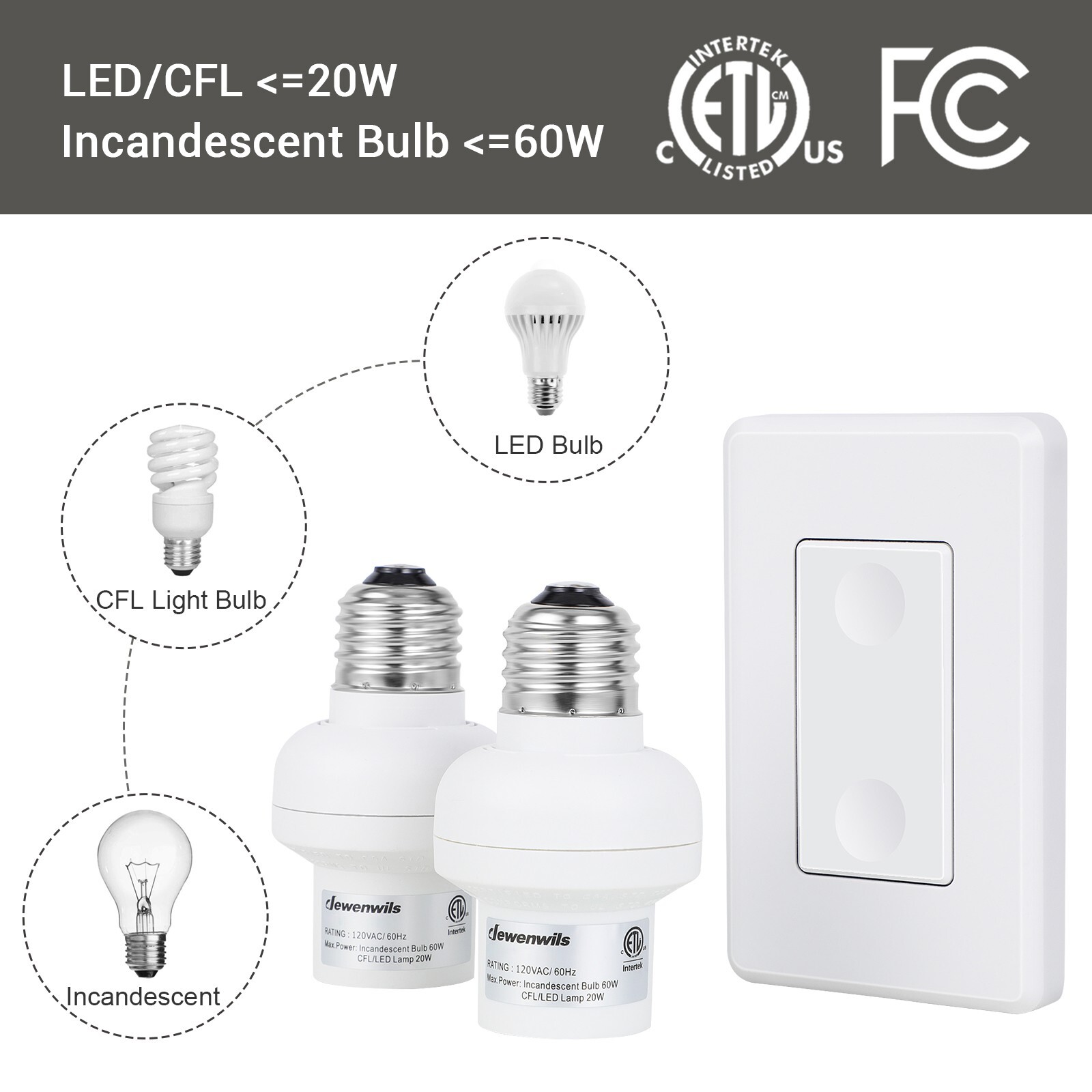 DEWENWILS Remote Control Light Socket Wireless Light Switch and Receiver Set