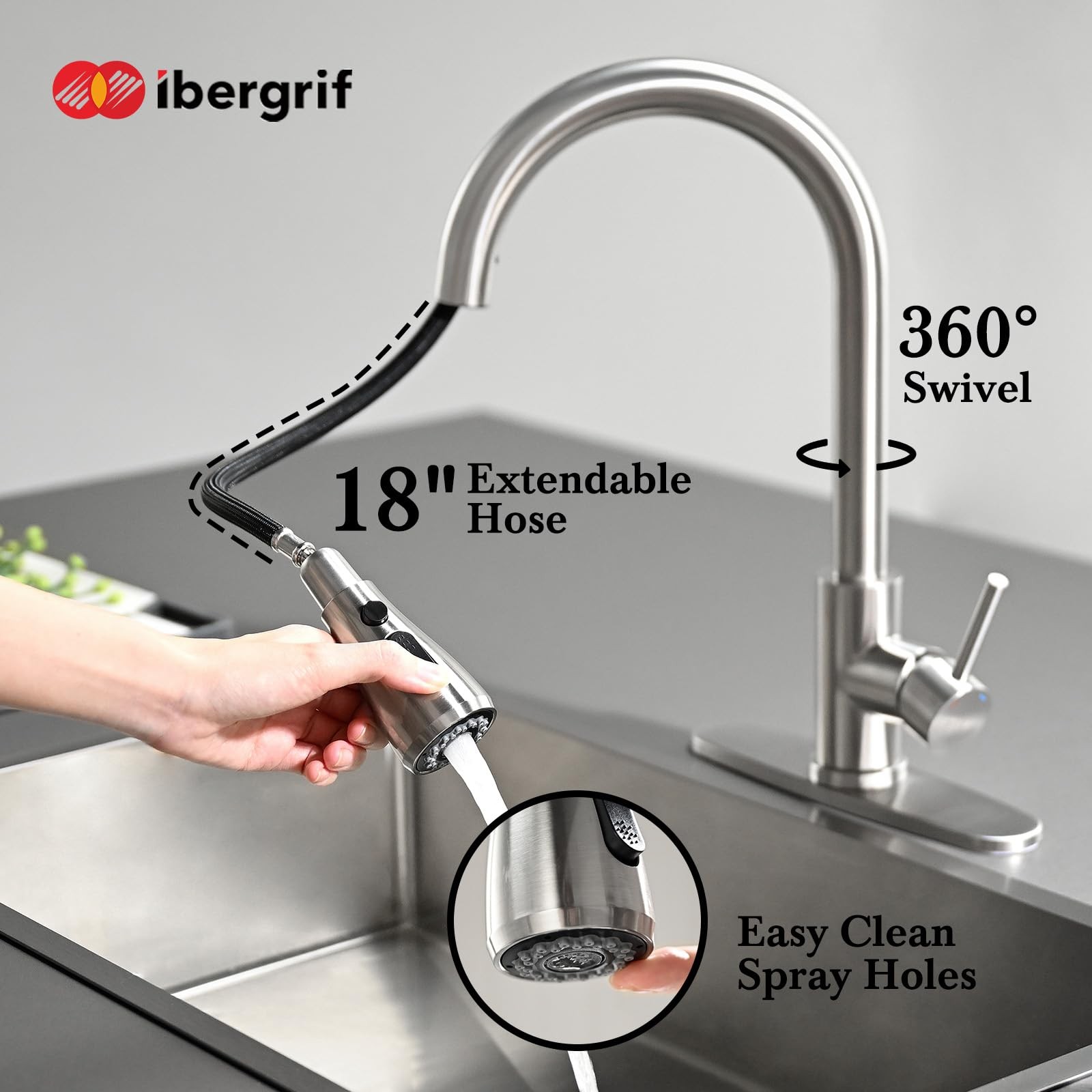 Kitchen Faucets Pull Down Sprayer, Brushed Nickel, Stainless Steel
