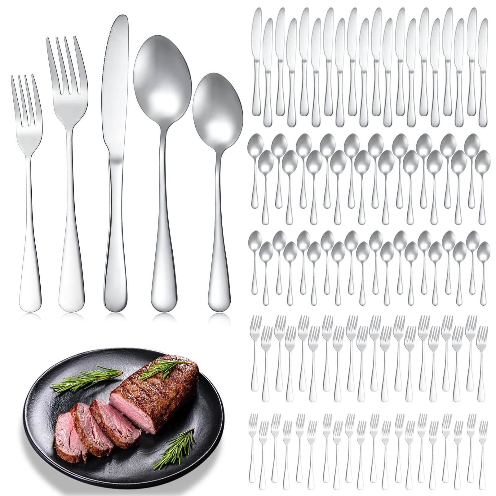 100 Pcs Silverware Set for 20, Stainless Steel Flatware Set Mirror Polished