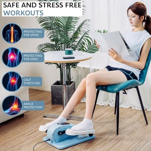 Under Desk Elliptical Exercise Machine, Electric Leg Exerciser with 12 Blue
