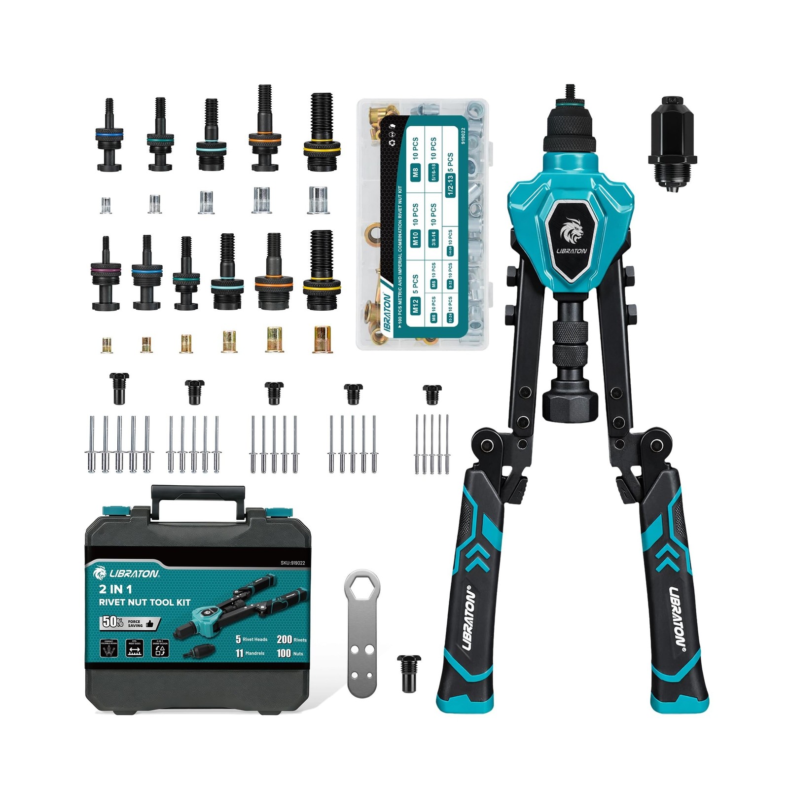 LIBRATON 2in1 Rivet Nut Tool and Rivet Gun Kit Folding, with 11... FAST USA SHIP