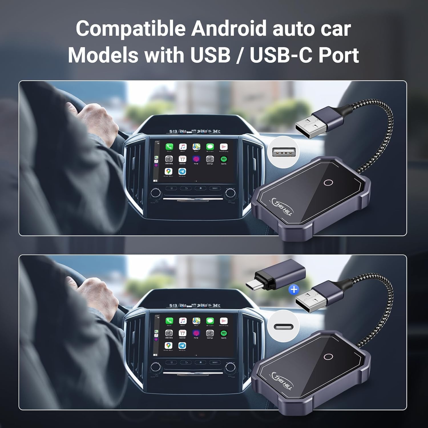 2-in-1 Wireless CarPlay & Android Auto Adapter for 2017+ Cars & iOS 10 & Android