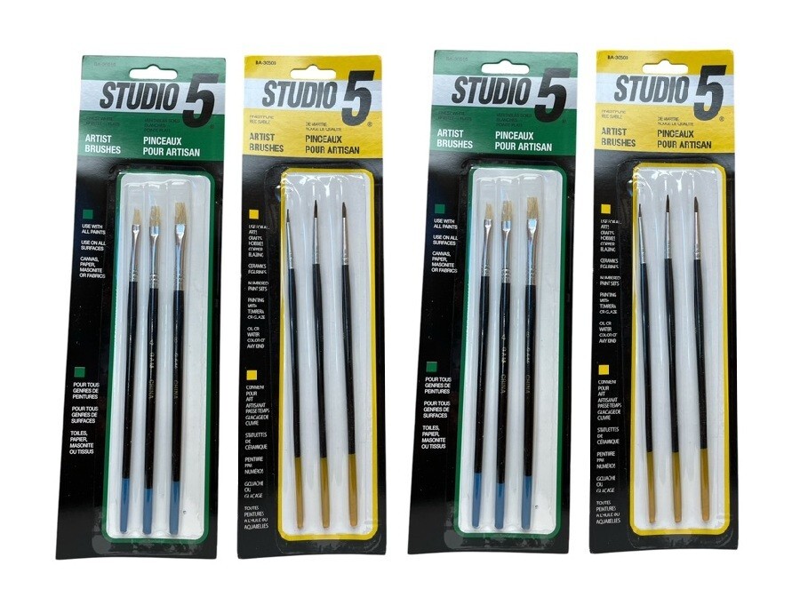 Lot 4 Studio 5 Artist Craft Brushes 2 Sets 3 Flat & 2 Sets 3 Round Bristle Hobby