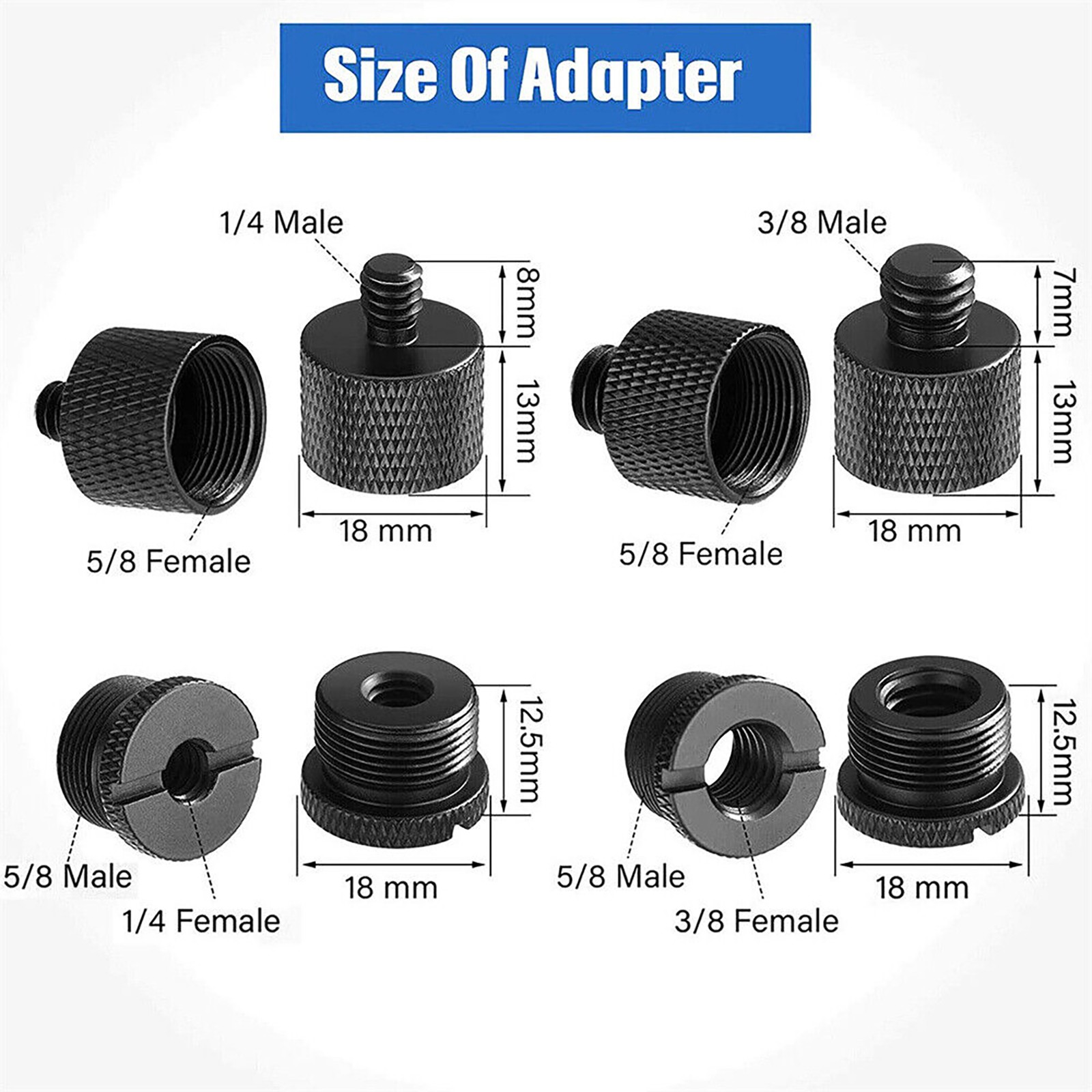 5/8 Female To 3/8 Male,1/4 Female To 5/8 Male Mic Thread Screw Adapter Kits 8*