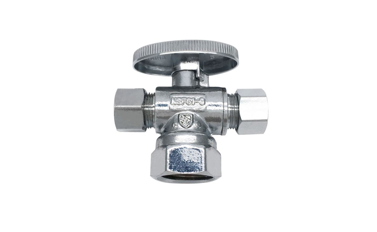Quarter-Turn Dual Outlet Stop Valve 1/2 in. FIP Inlet x 3/8 in. O.D. Compression