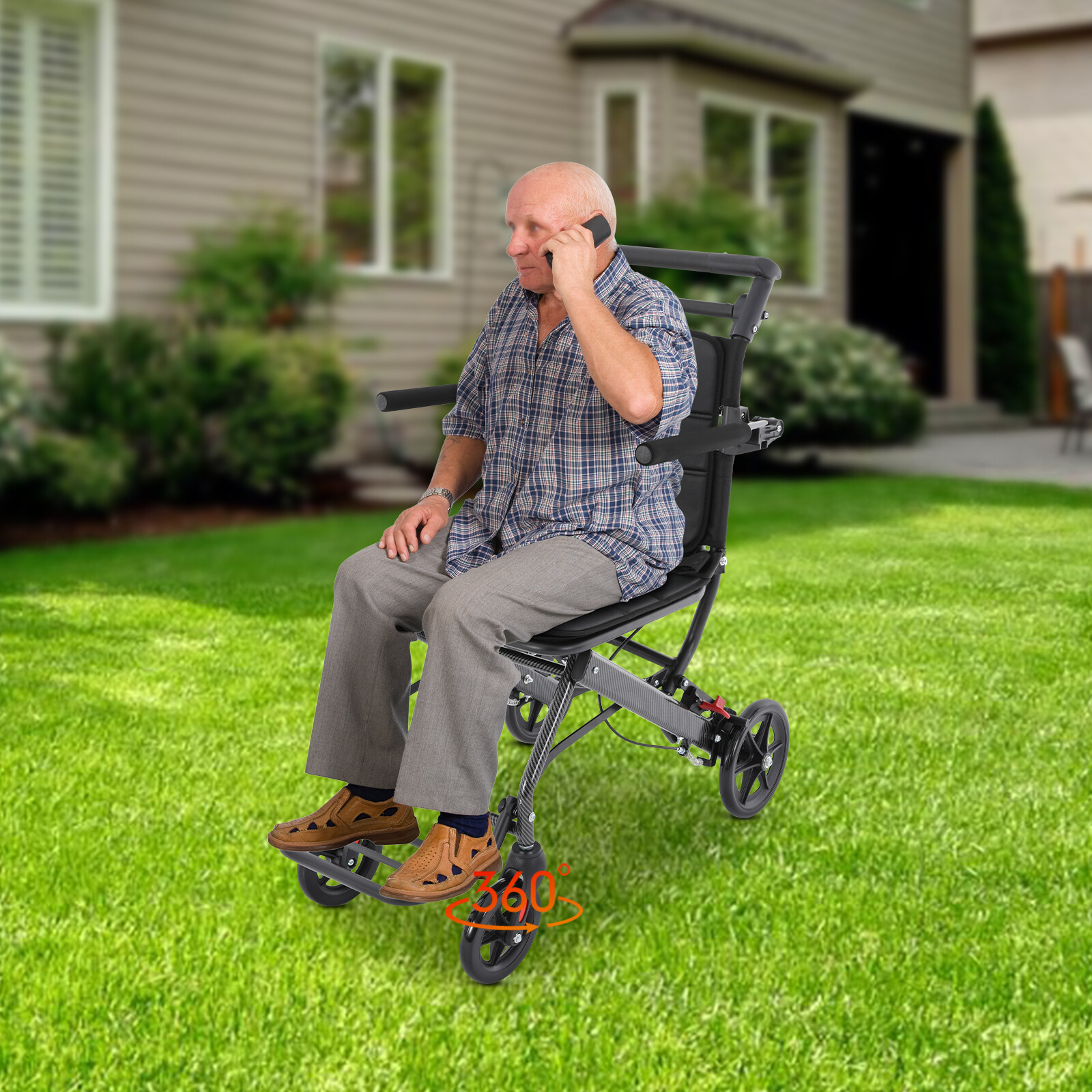 Foldable Transport Wheelchair with Storage Bag Portable Traveling Wheelchair