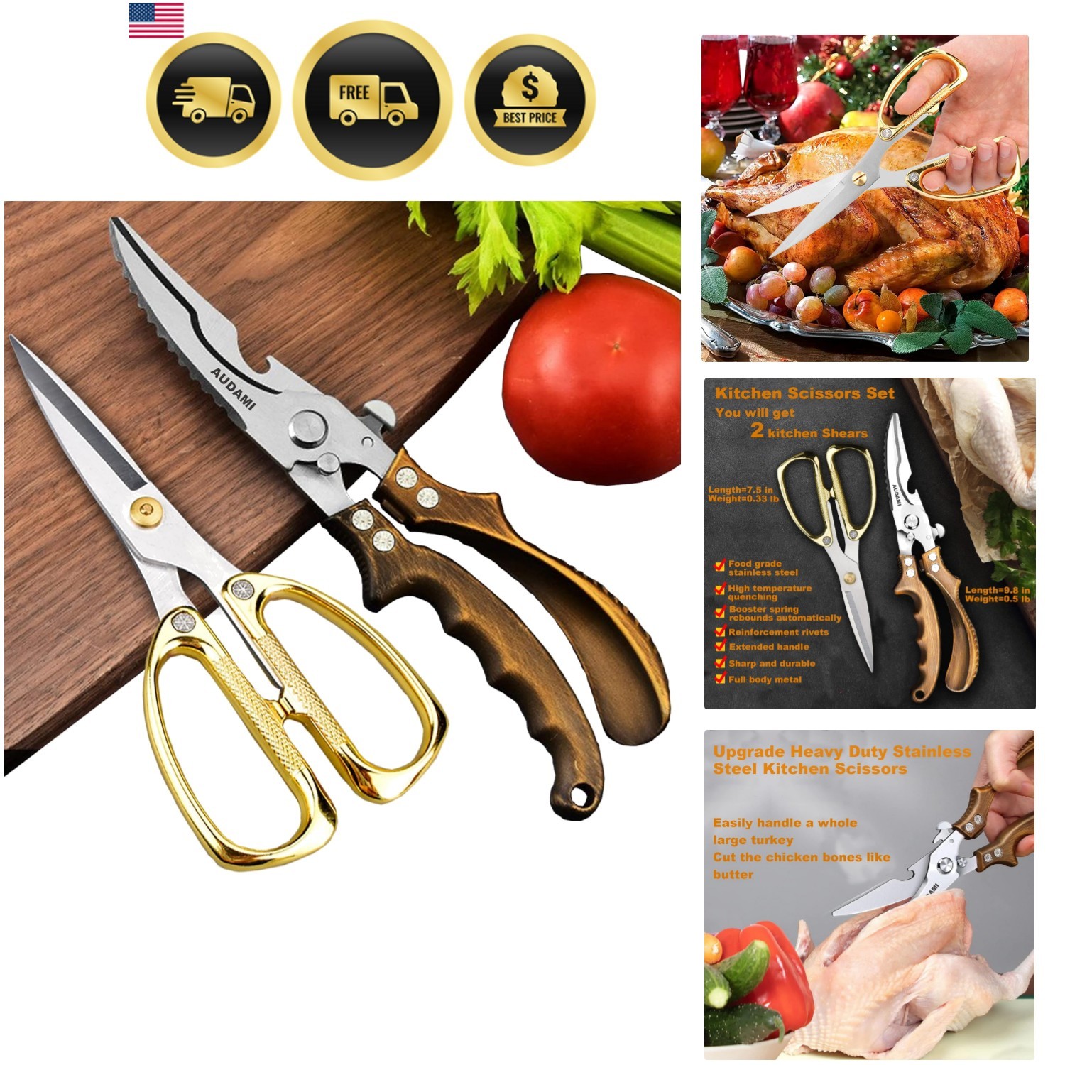 Kitchen Shears 2-Pack Heavy Duty Poultry & Meat Scissors, Bone Shears for Coo...