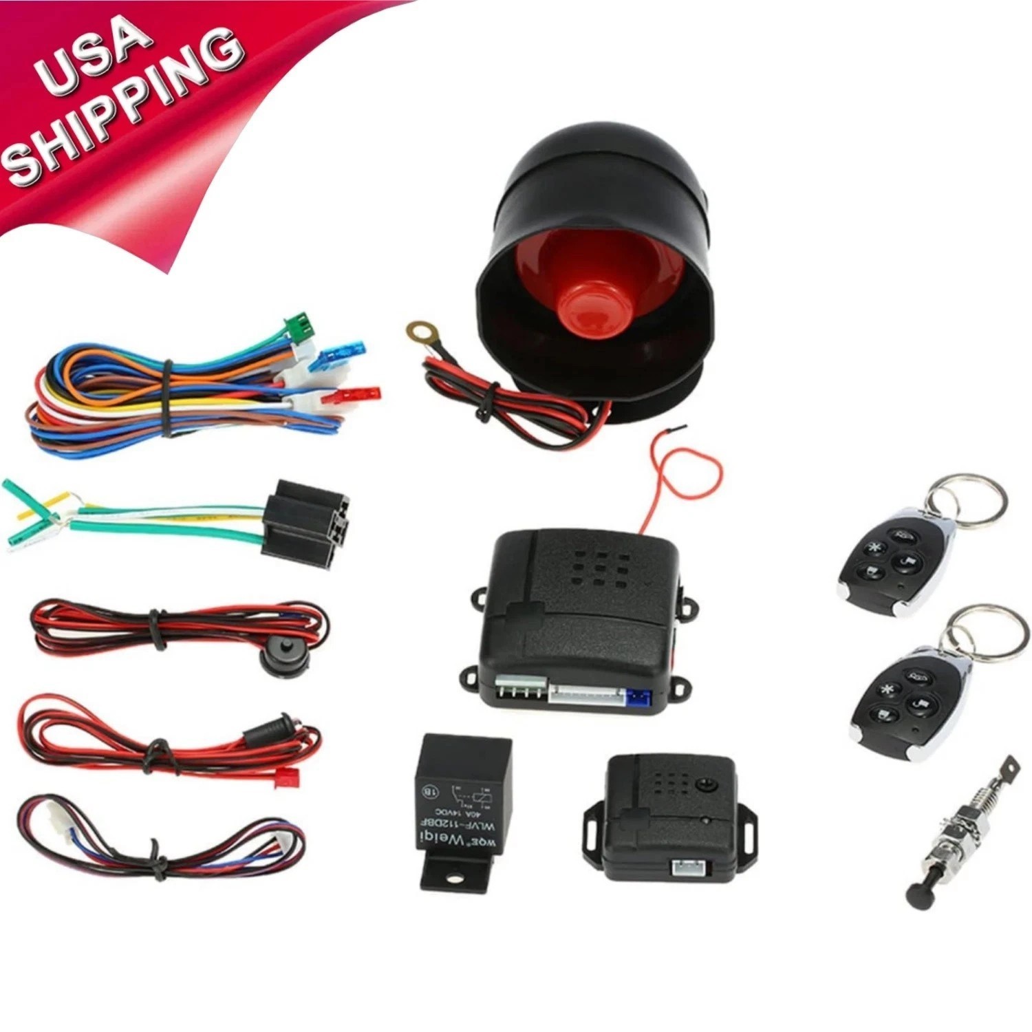Universal Auto Car Alarm Security System 12V Keyless Entry Engine Start With Key