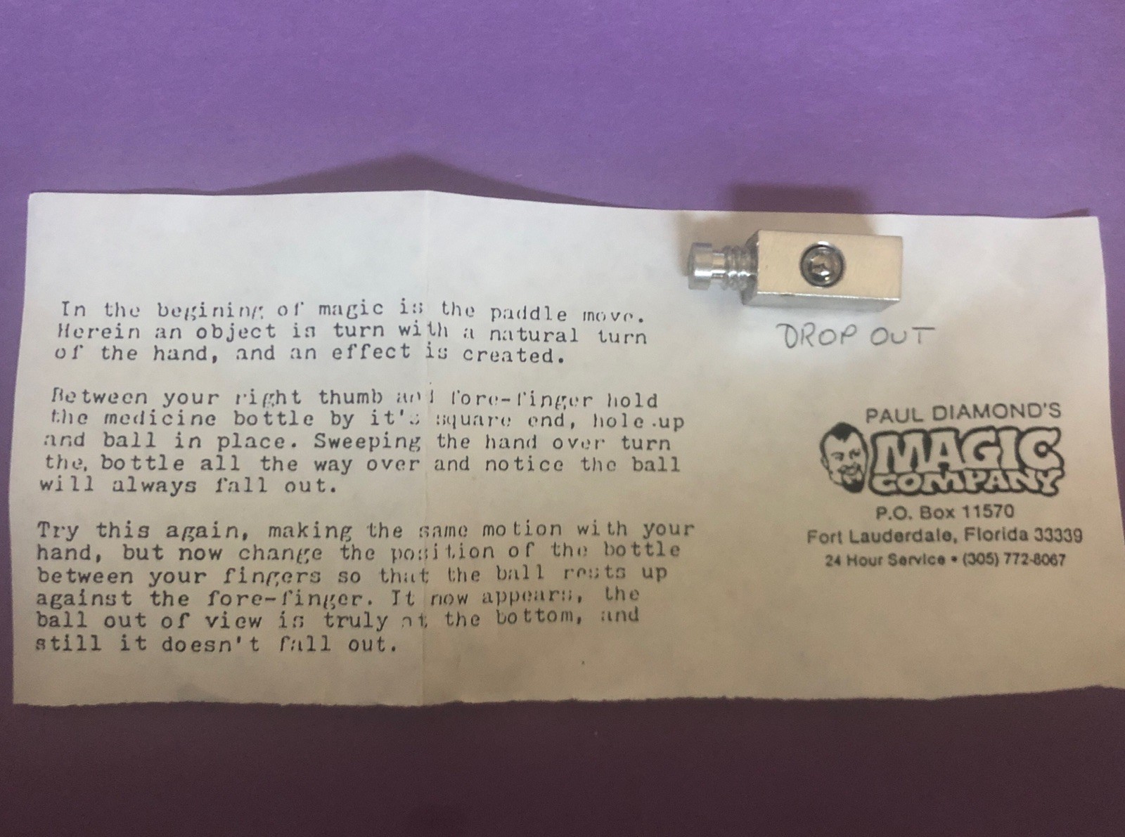 Paul Diamond's Magic Company - Drop Out Magic Trick - Rare and New