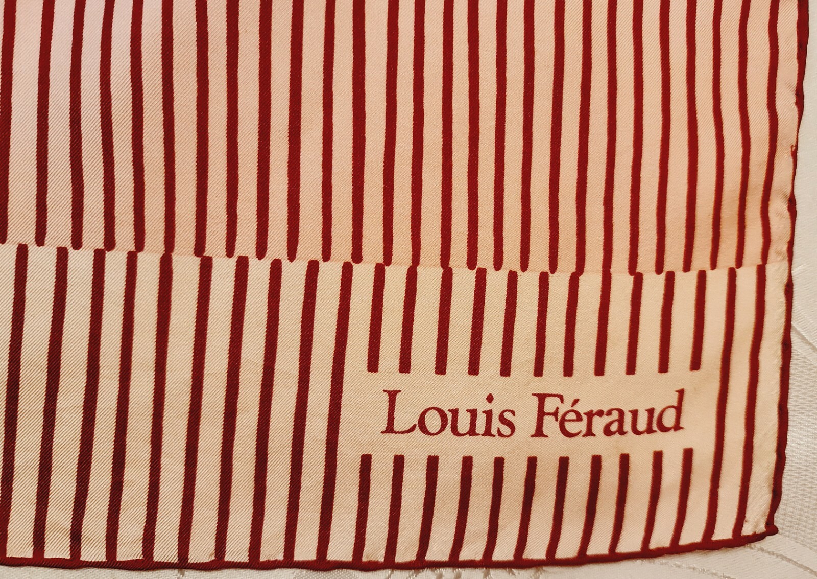 SCARF VINTAGE AUTHENTIC LOUIS FERAUD STRIPED ART PINK BROWN SILK 30" SQUARE