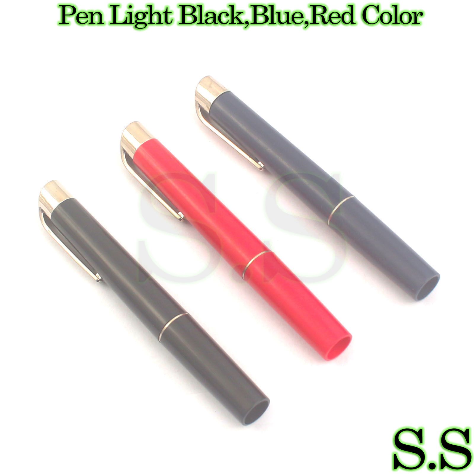 3 Pcs Professional Pen Light Black,Blue,Red Color REUSABLE Diagnostic Penlight