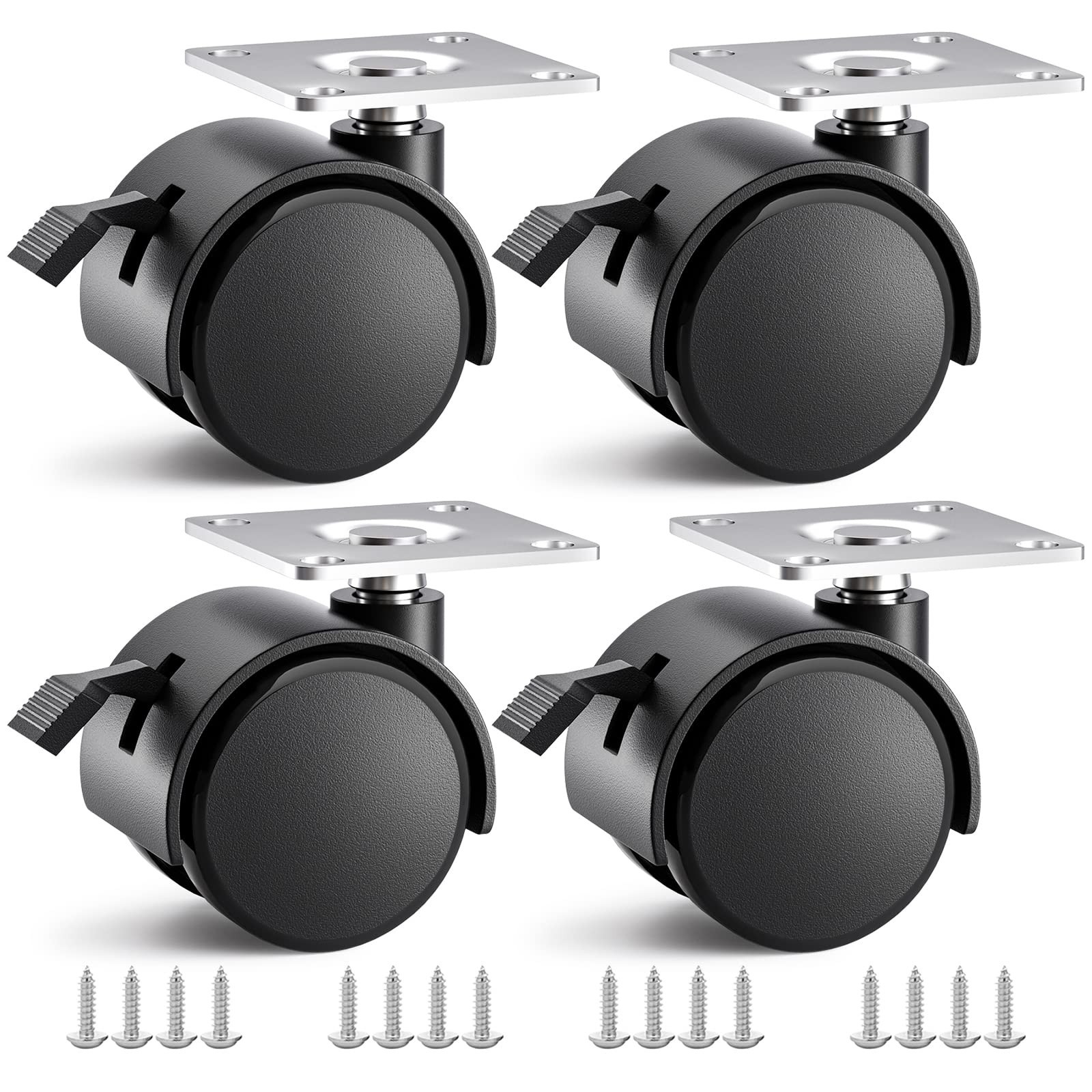 1.5 inch Caster Wheels, Casters Set of 4, Plastic Caster Wheels for Furniture...