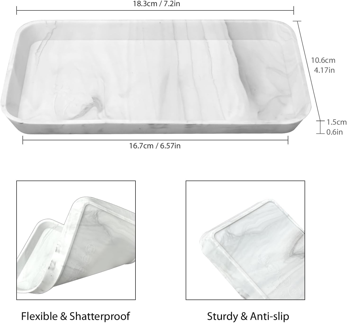 2 Pcs Countertop Vanity Tray, Bathroom Silicone Shatterproof Marble