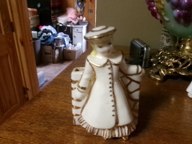 Vintage mid-century Hollywood glam lady coat hat planter white gold