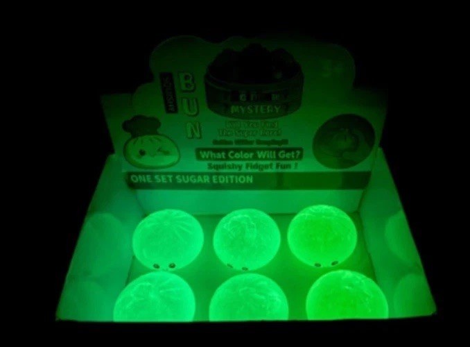 New Rainbow Mystery Glow In The dark Squishy Bun Dumplings Glitter Box 12 Count