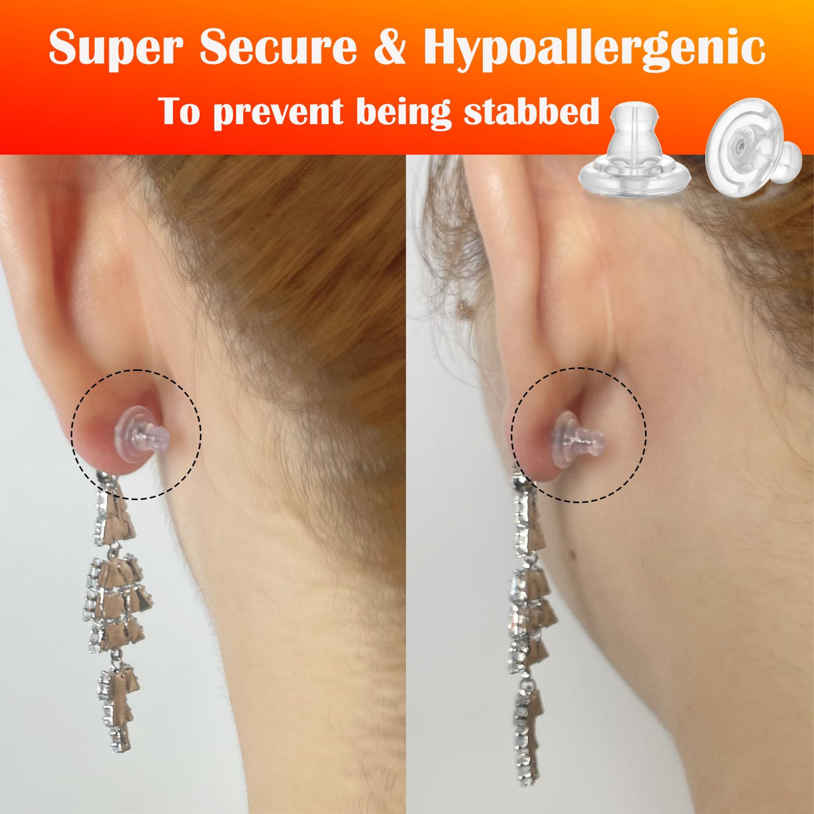 Earring Backs 14K White Gold Locking Secure Earring Backs for Studs, Secure H...