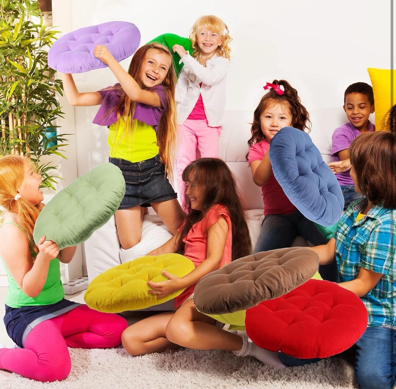 12 Pcs Floor Pillows Cushions Seating 15 x 15 Inches Assorted Color Round Seat