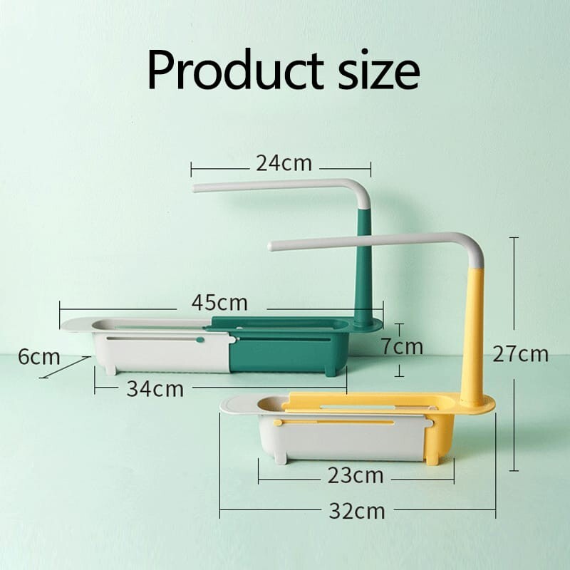 Telescopic Sink Storage Rack,Adjustable Length, Drain Basket Plastic and Sponge