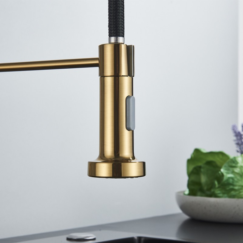 Kitchen Sink Faucet with Pull Down Sprayer Single Handle Spring 2Modes Mixer Tap