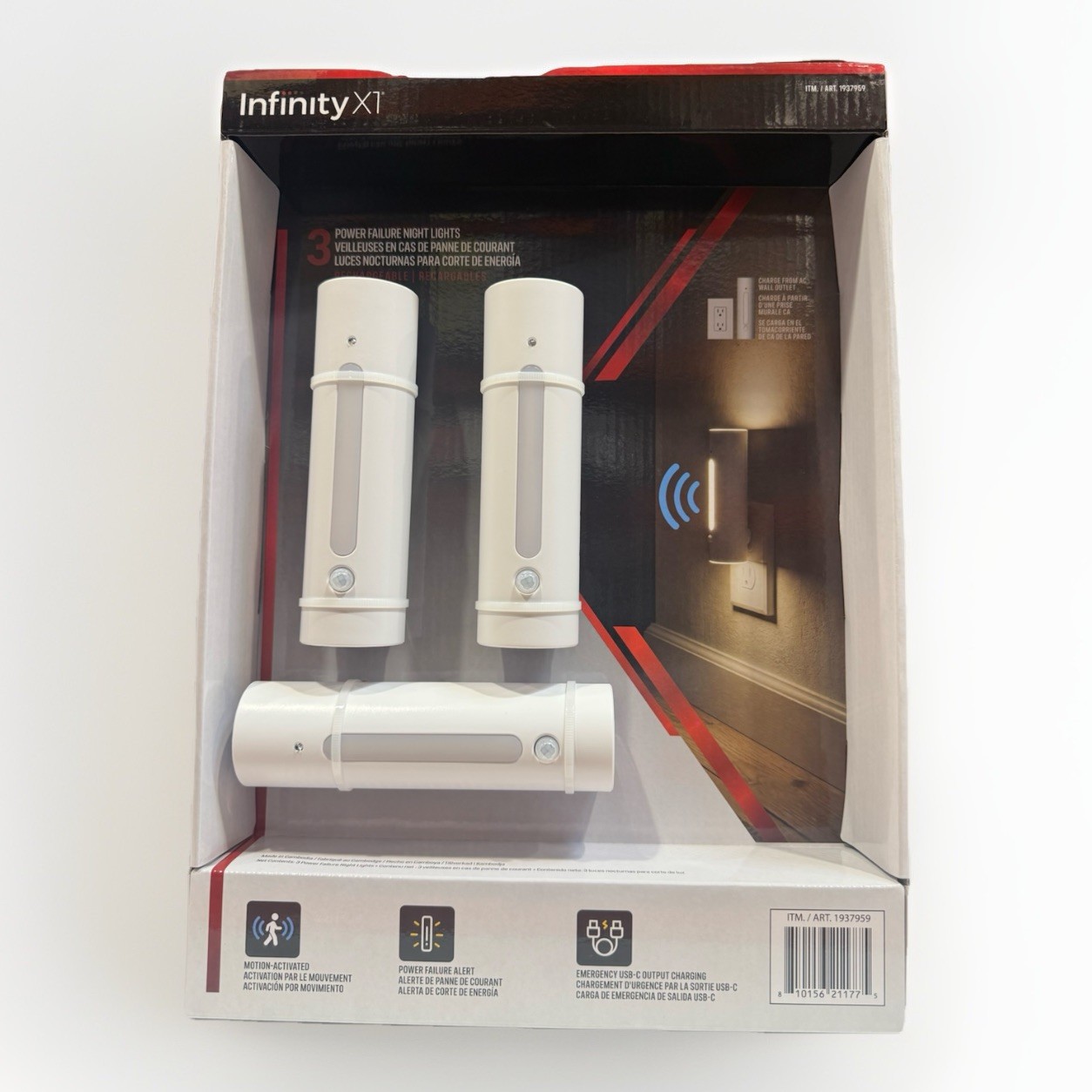 Infinity X1 Power Failure Night Light 3-Pack Motion Sensor Emergency USB-C NEW