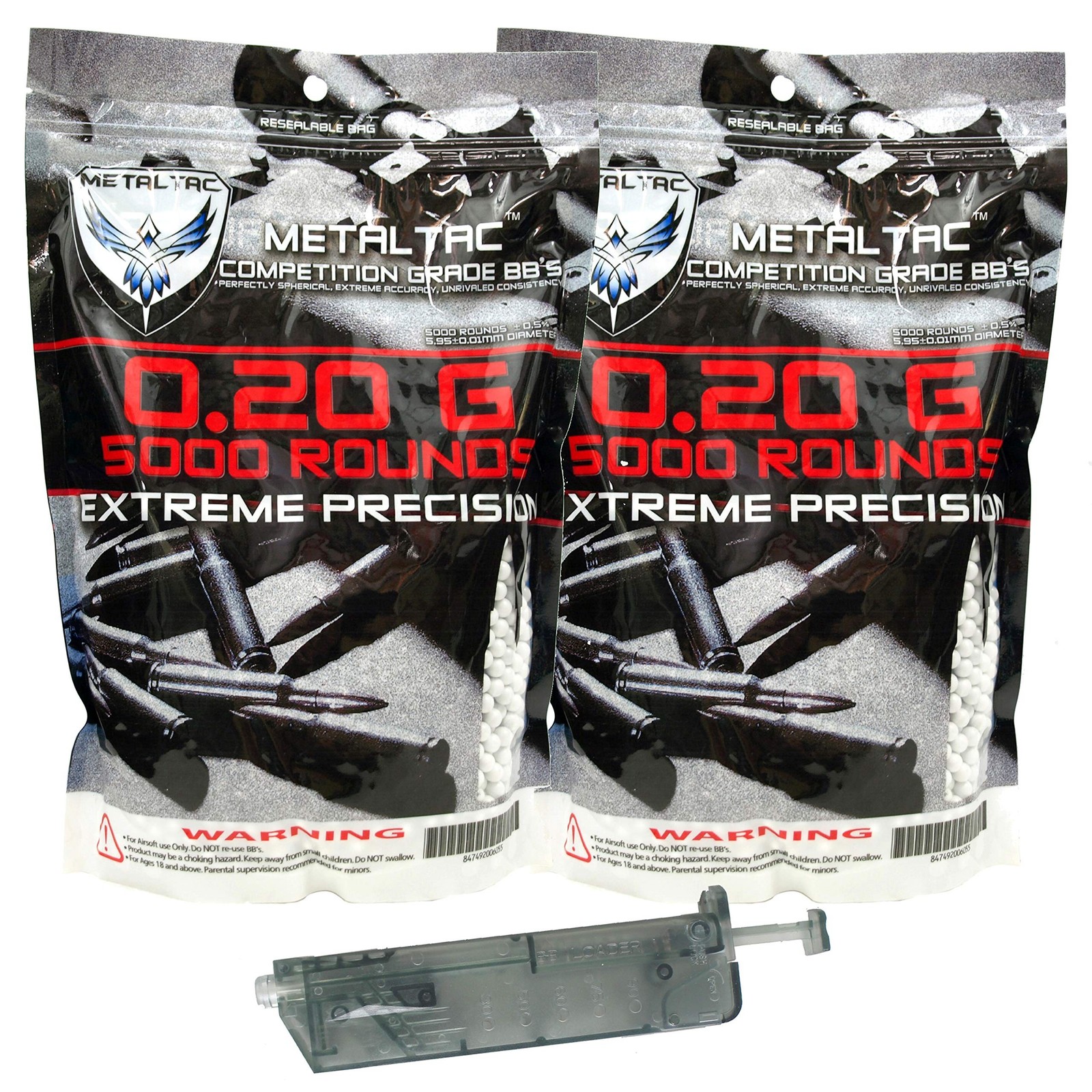 MetalTac Airsoft BBS .20g 10000 Rounds Match Grade BB Pellet, Plastic 0.20 gr...