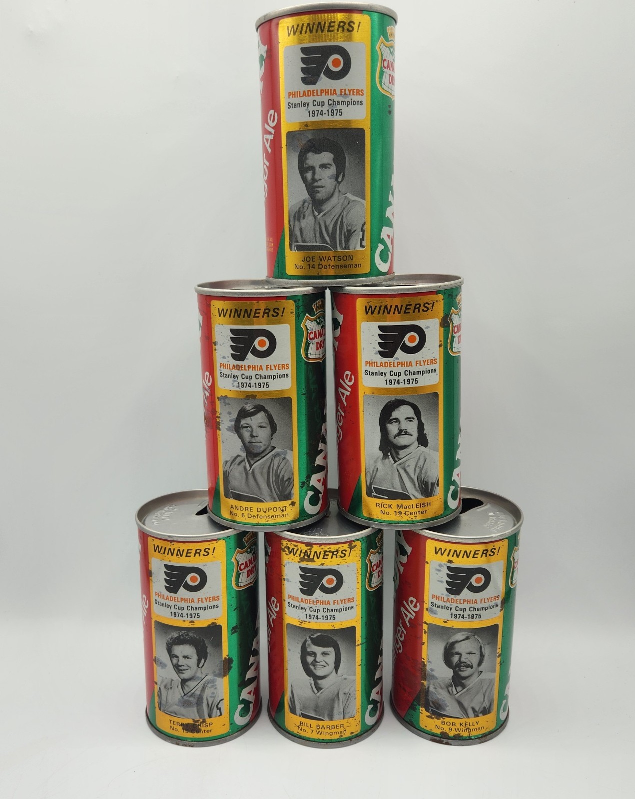 Vintage Canada Dry 1974/75 Philadelphia flyers Champion soda cans Lot Of 6