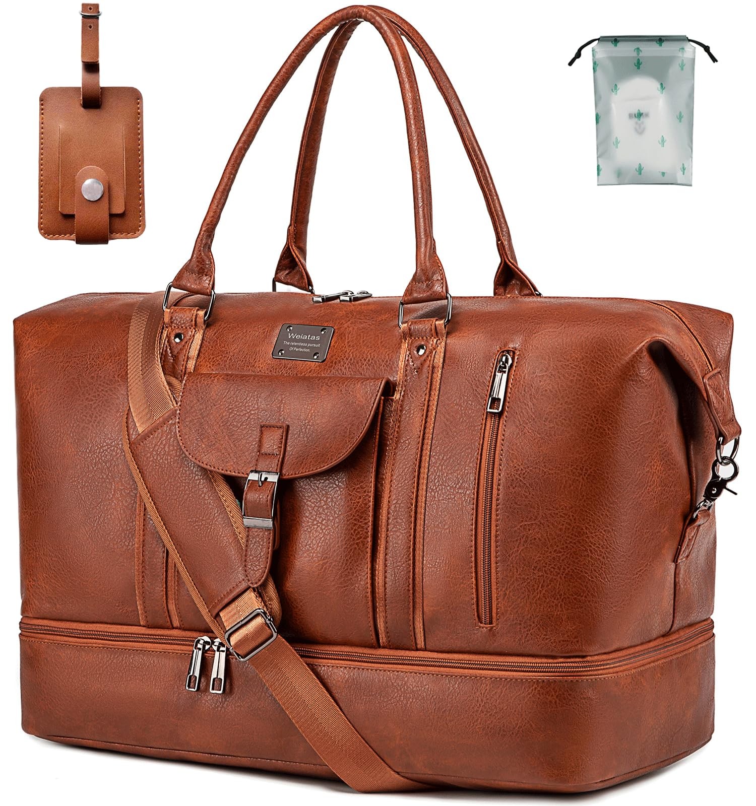 Faux Leather Travel Duffel Bag for Men, Large Weekender Overnight Bag with Sh...