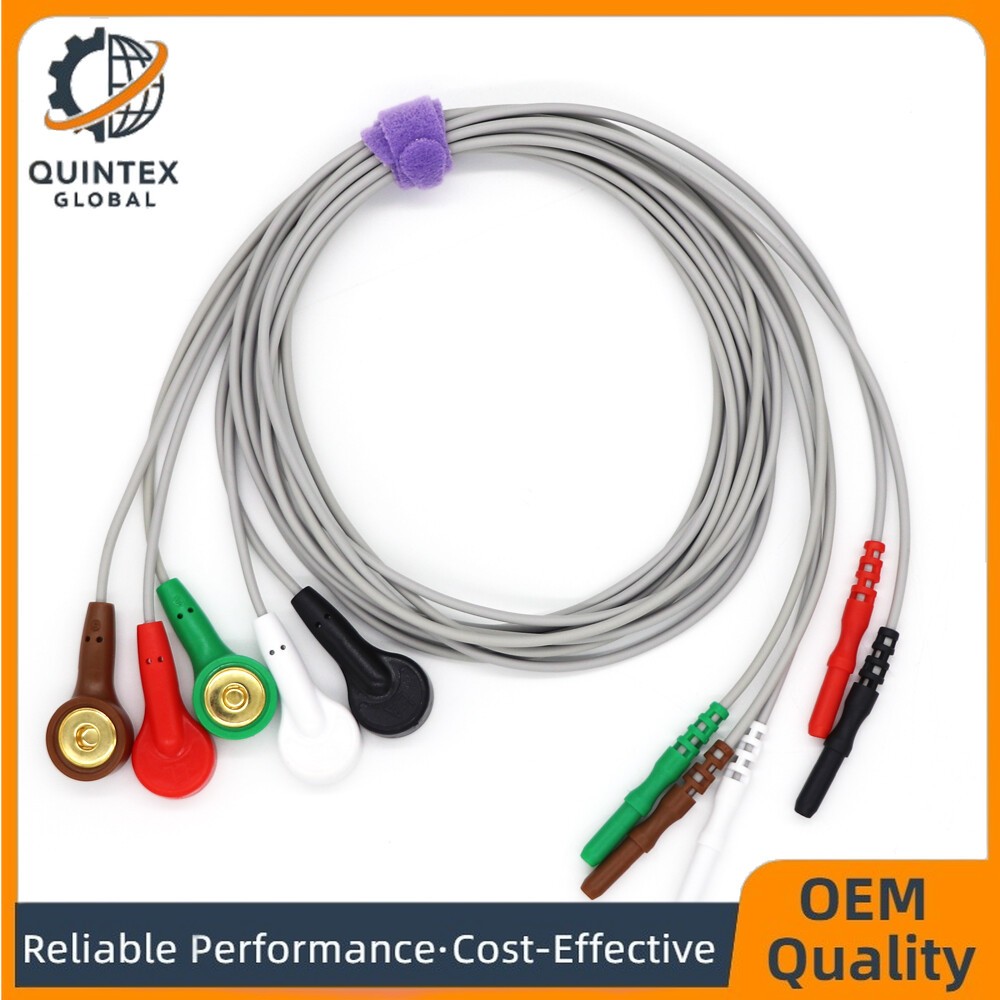 ECG EKG leadwire Snap Holter Recorder ECG Monitor Din1.5mm TPU cable 5 Lead 3ft