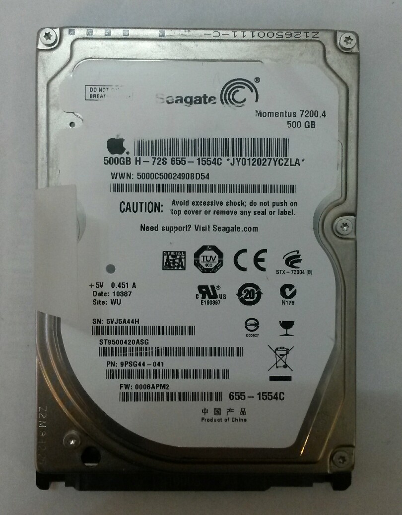 SEAGATE ST9500420ASG P/N:9PSG44-041 F/W:0008AMP2 Site:WU Laptop Drive 500GB SATA