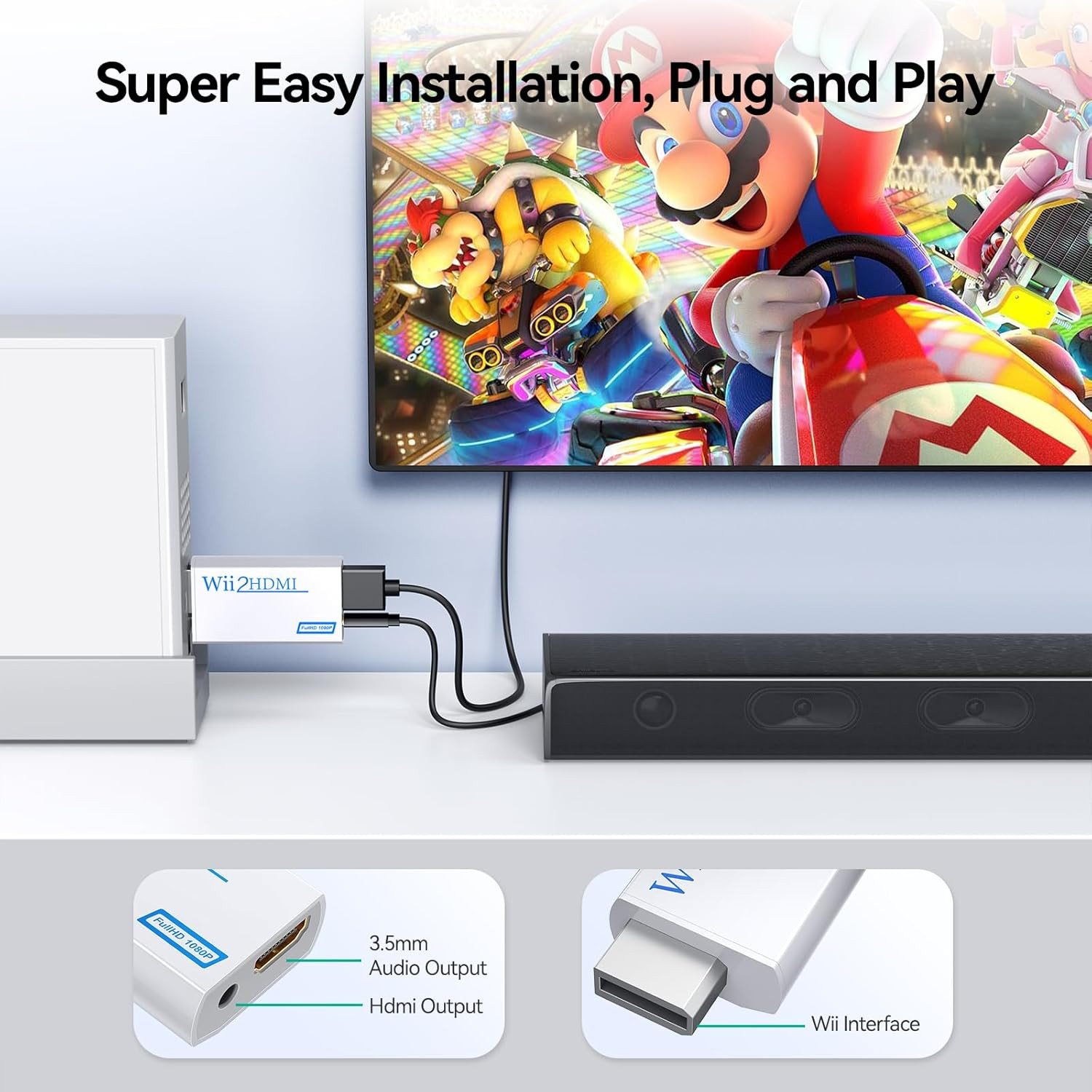 GANA Wii to Hdmi Converter, Wii to Hdmi Adapter, 1080P 720P Connector Output