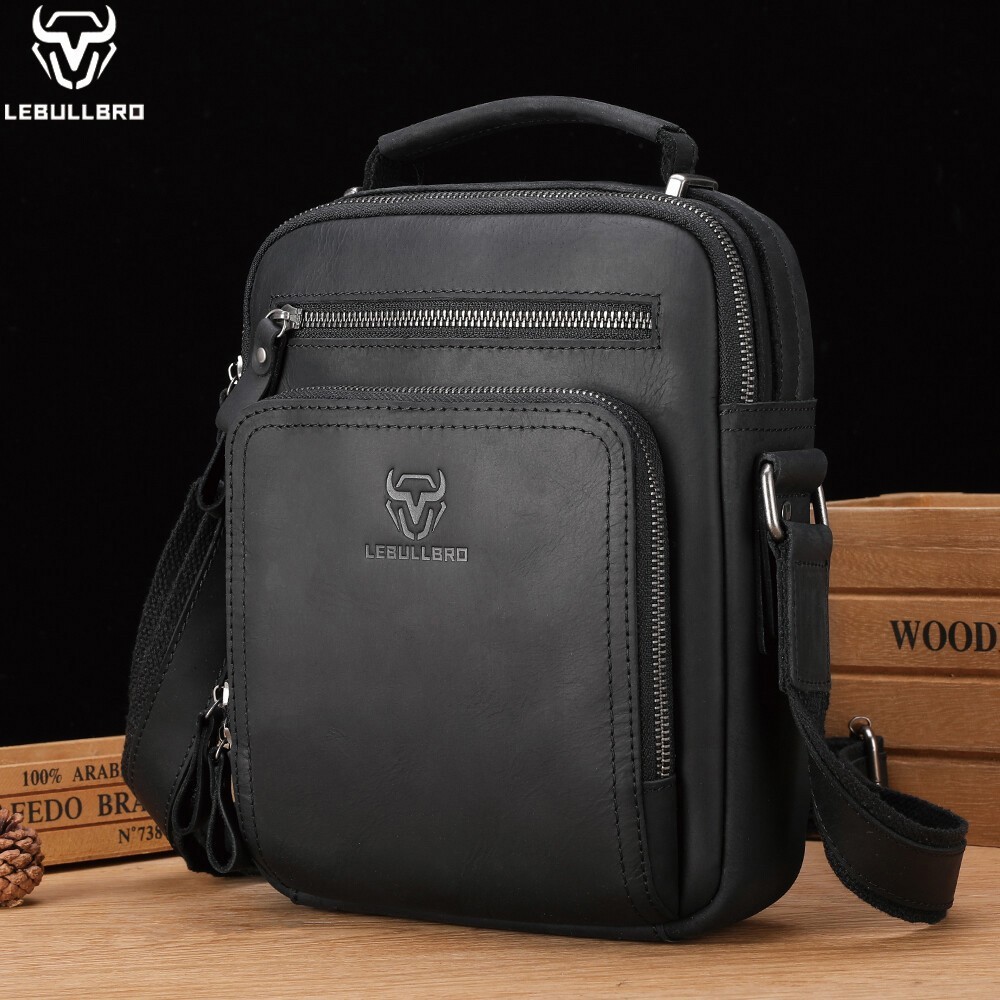 LEBULLBRO Men's Crazy Horse Leather Crossbody Bag Shoulder Business Handbag M