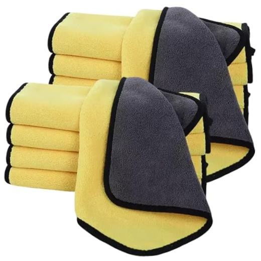 10 Pack Premium Microfiber Towels Coral velvet Washing and Yellow/Grey