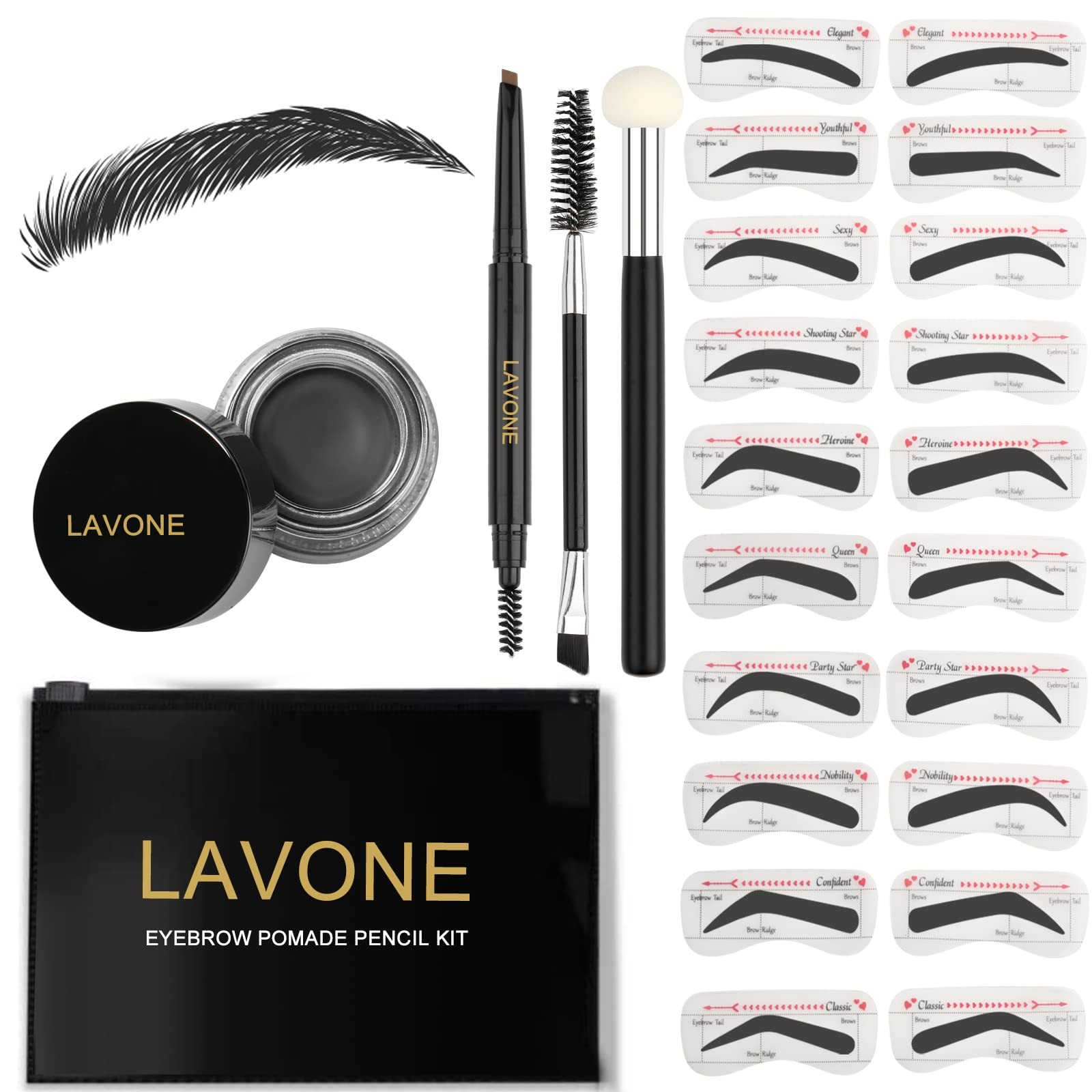 LAVONE Eyebrow Stamp Stencil Kit for Eyebrows, 1 Count (Pack of 1), Black