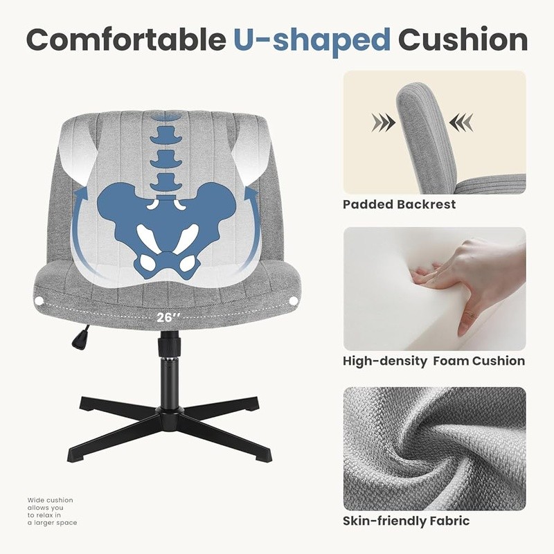 Wide Seat Ergonomic Desk Chair Adjustable Height Armless Office Chair Comfort US