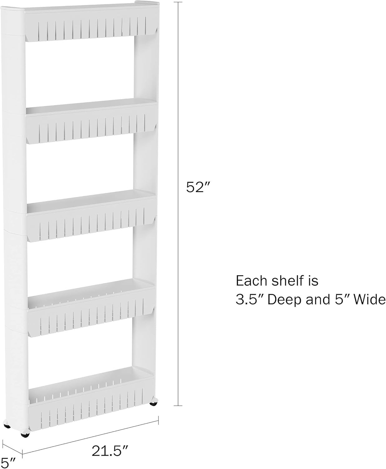 Mobile 5-Tier Slim Storage Tower - Perfect for Tight Spaces & Easy Access