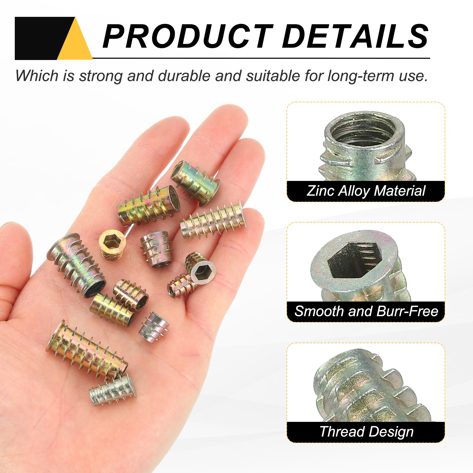 28 Pcs Threaded Inserts for Wood, Zinc Alloy M6 Thread Inserts Nuts 18mm Length