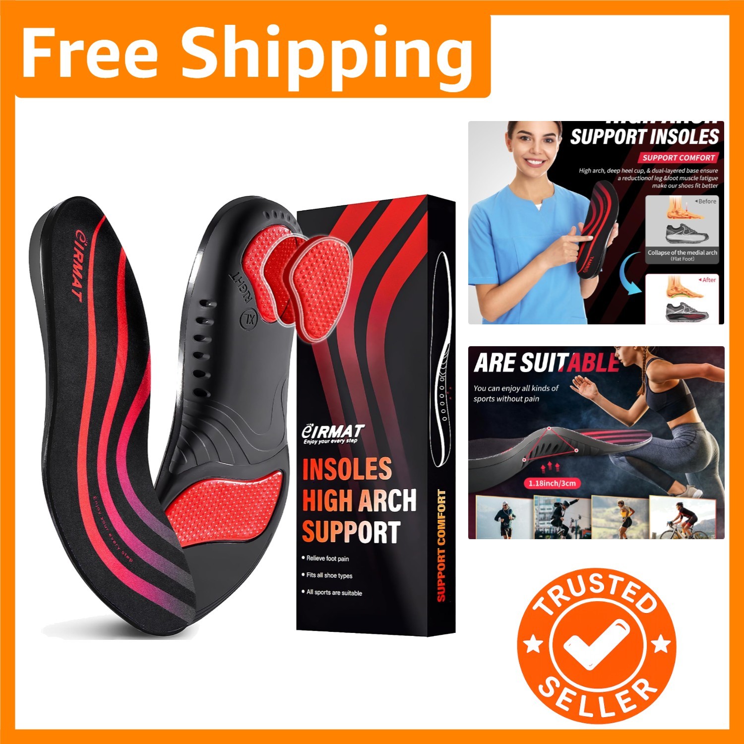 Trim-To-Fit Plantar Fasciitis Insoles - Ultimate Comfort for Active Lifestyles