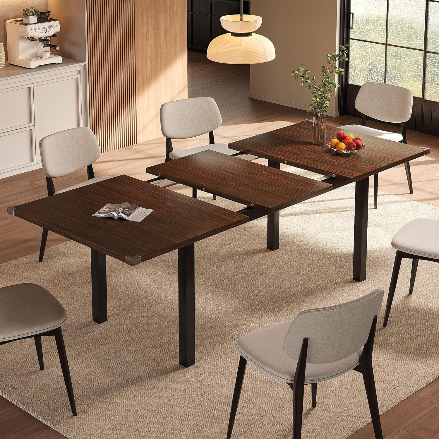 Modern Extendable Dining Table 63" Farmhouse Kitchen Table Rectangular