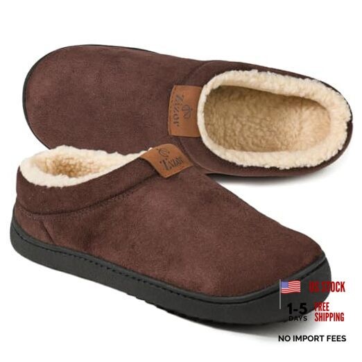 Men's Slip On Moccasin Slippers, Fleece Lined Bedroom 13-14 Chocolate Brown