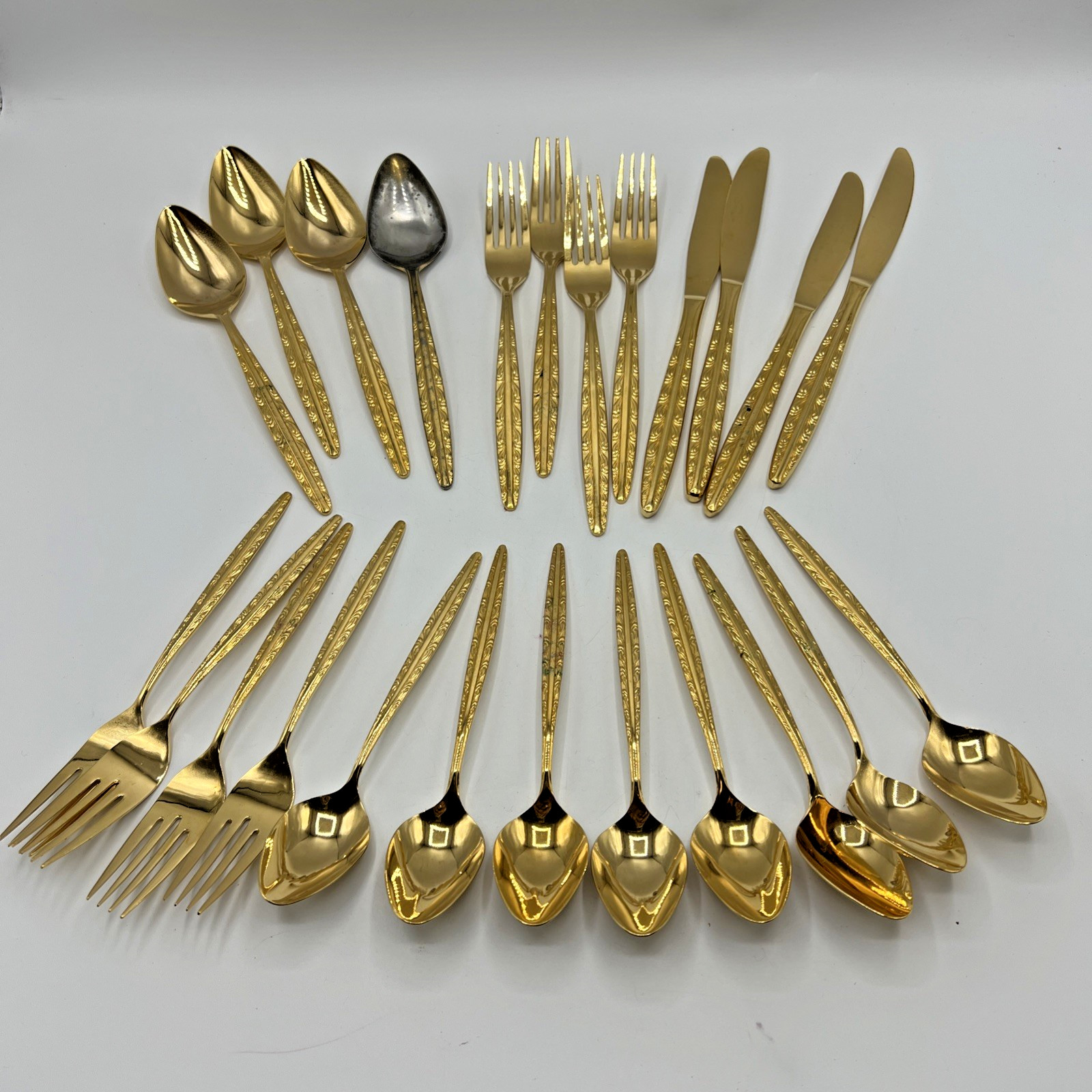 National Stainless Golden Dunham Flatware Set 23 Pc Knife Fork Spoon