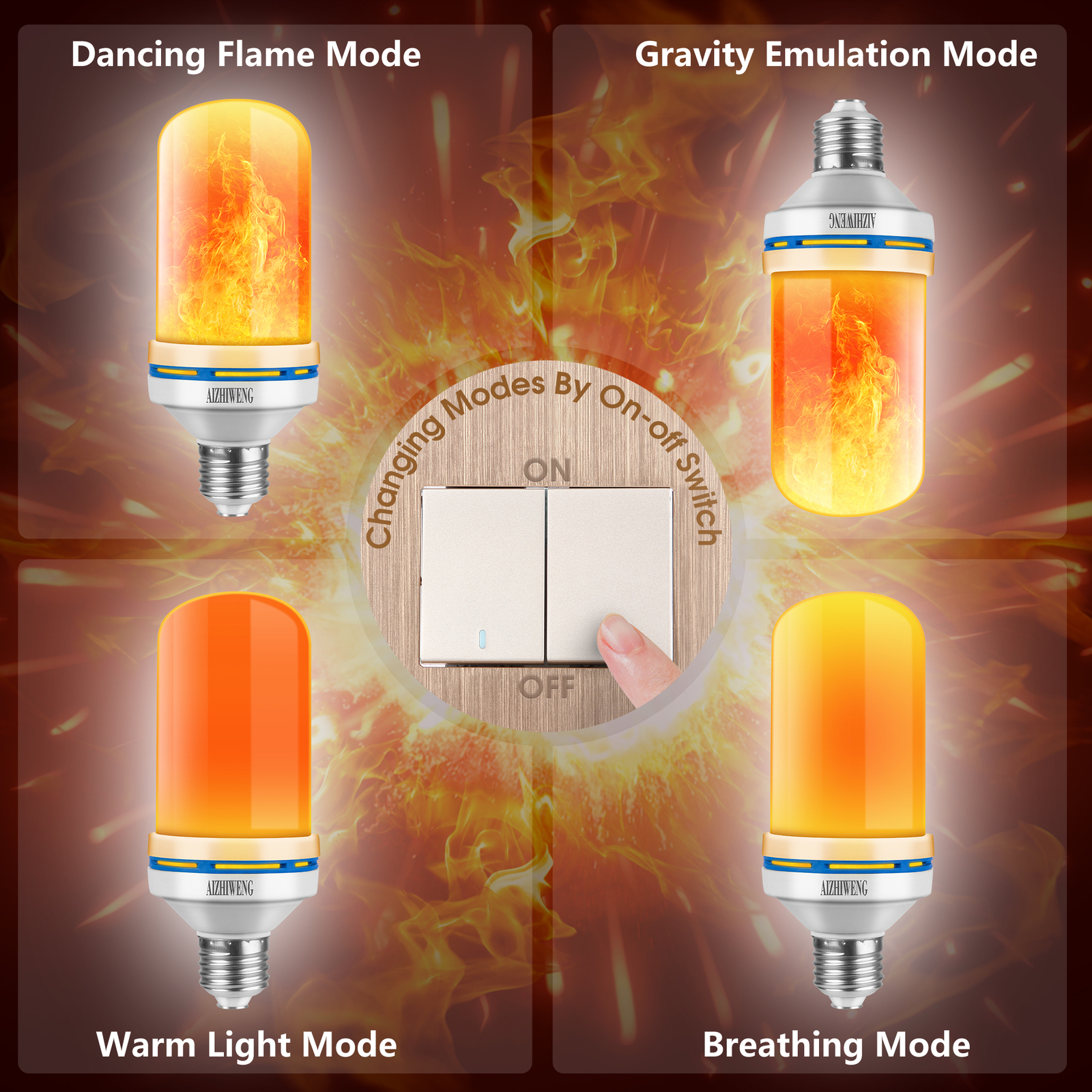 LED Flame Light Bulbs 4 Modes Fire Light Bulbs E26 Base for Christmas Decoration