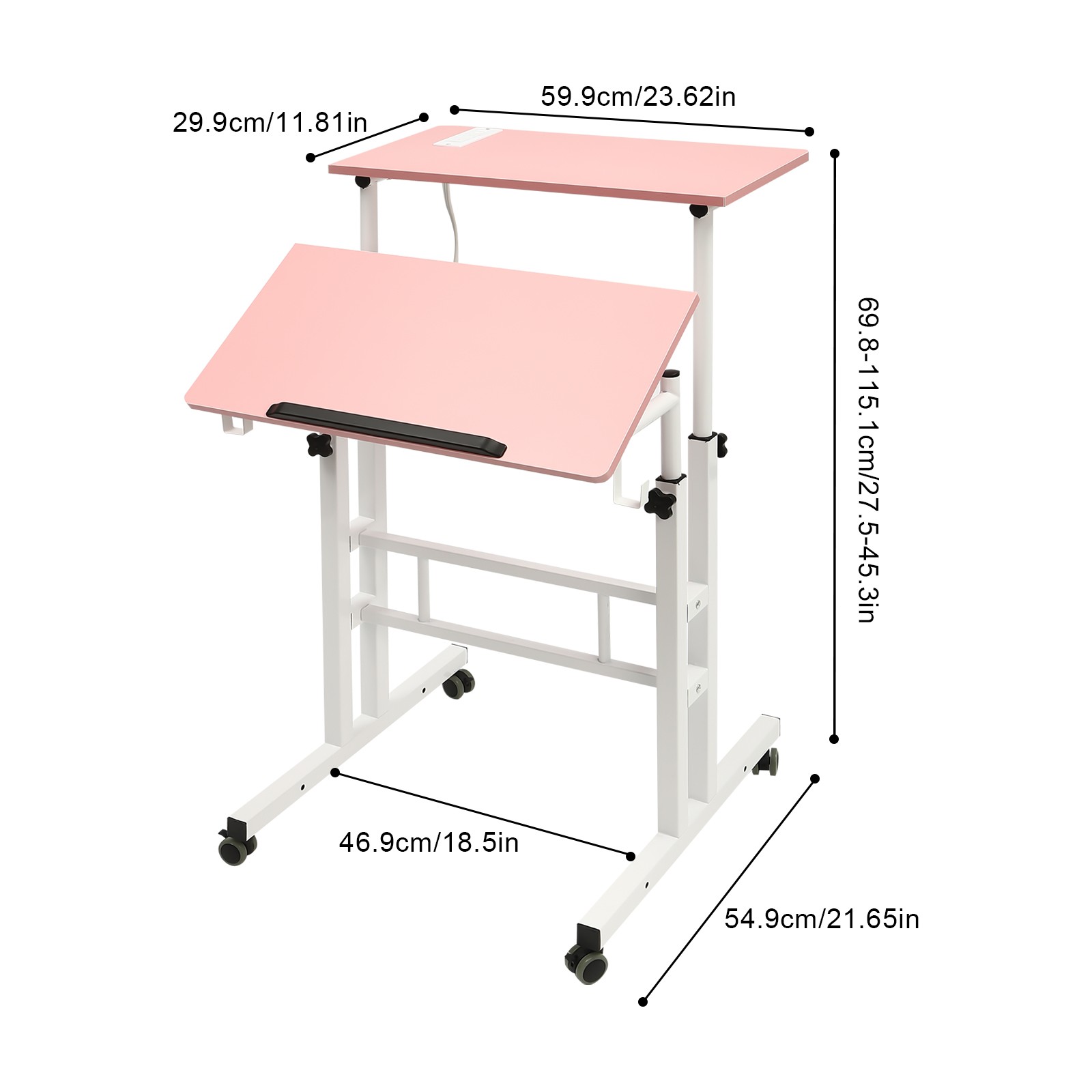 Mobile Adjustable Standing Desk with Dual Desktop for Home & Office