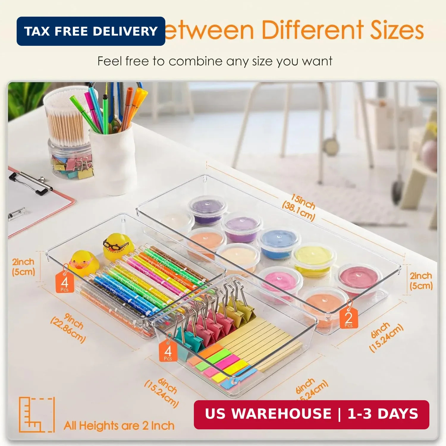 Criusia Drawer Organizer, 10 Pack Large Clear Plastic Set, 3 Size Versatile Bath
