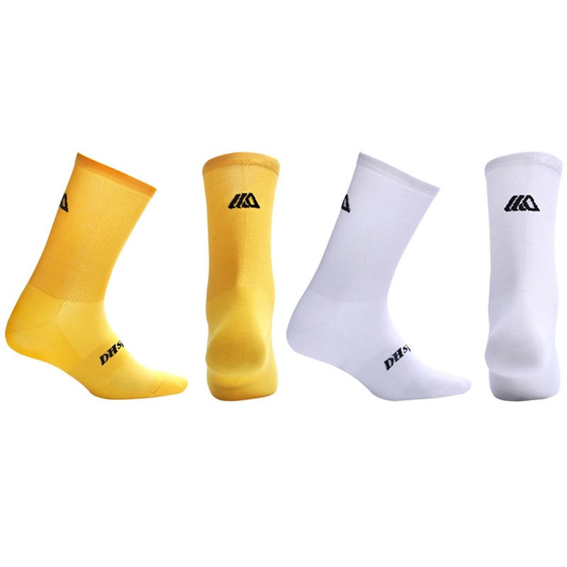 2Pairs Cycling Socks Pro Road Riding Bicycle Bike Sport Ankle Socks White Yellow