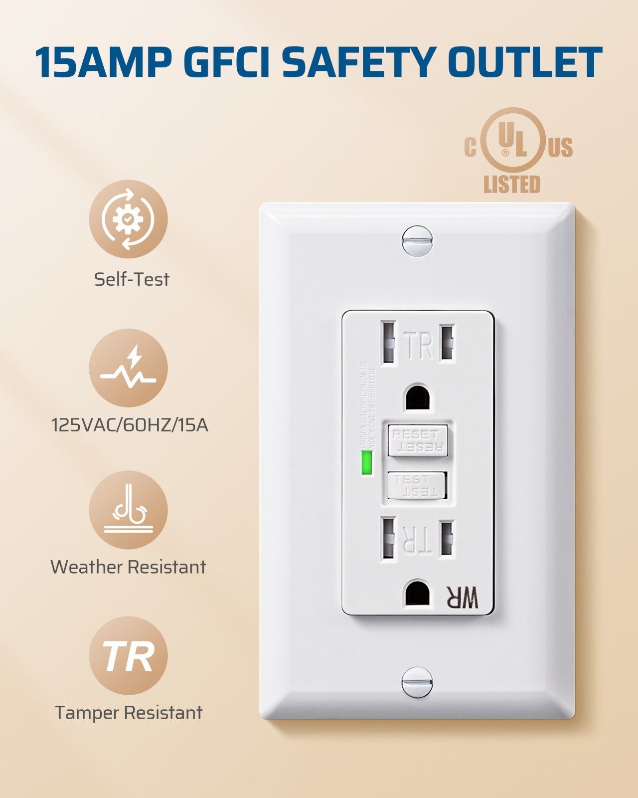 DEWENWILS 2 Pack 15 Amp GFCI Outlet, Self-Test GFI Receptacles Wallplate
