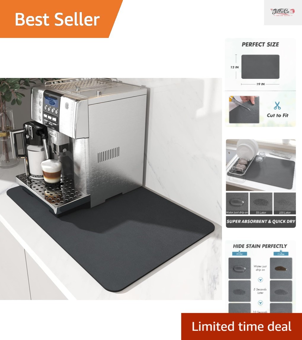 Super Absorbent Coffee and Dish Drying Mat - Stain-Hiding Rubber Backed, 12x19