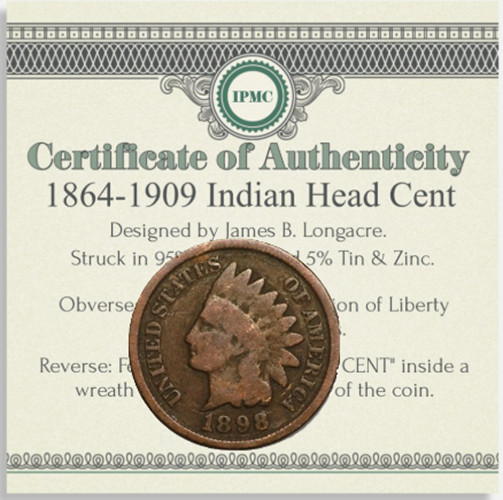 1864-1909 Indian Head Cent Penny W/ COA Rare Best Value FREE SHIPPING SALE